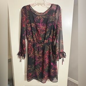 Dex Navy and Pink Floral Long Sleeve Dress